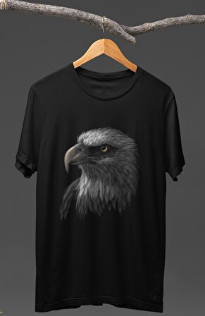 Premium Kartal Baskılı Tişört, Unisex Siyah-Beyaz Kartal Baskılı T-Shirt