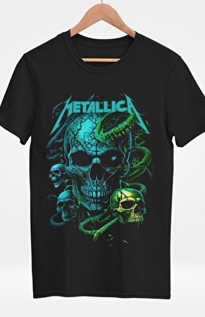 Metallica Kuru Kafa Baskılı T-shirt, Unisex Rock Metal Müzik Temalı Tişört