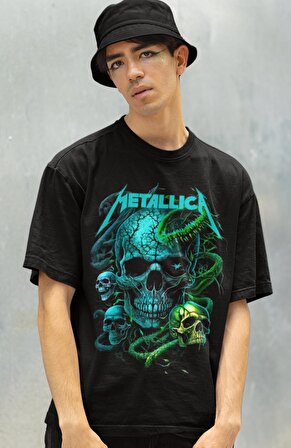 Metallica Kuru Kafa Baskılı T-shirt, Unisex Rock Metal Müzik Temalı Tişört