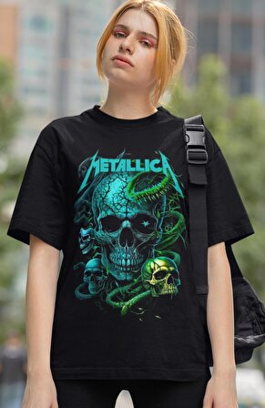 Metallica Kuru Kafa Baskılı T-shirt, Unisex Rock Metal Müzik Temalı Tişört