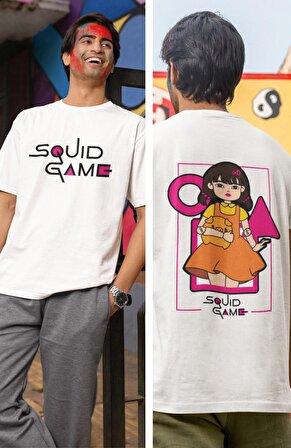 Squid Game Bebek Karakteri Sırt Baskılı Tişört, Erkek-Kadın Squid Game Dizi Temalı T-Shirt