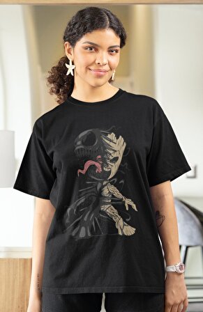Venom And Groot Baskılı Tshirt, Unisex Marvel Film Baskılı Tişört