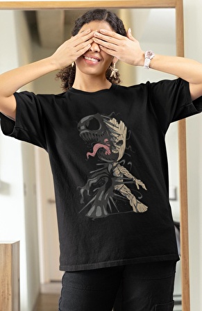 Venom And Groot Baskılı Tshirt, Unisex Marvel Film Baskılı Tişört