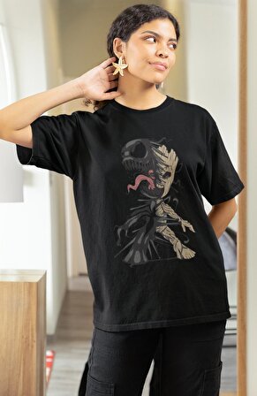Venom And Groot Baskılı Tshirt, Unisex Marvel Film Baskılı Tişört