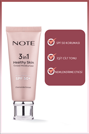 Note 3 in 1 Healthy Skin Tinted Moisturizer Renk Ton Eşitleyici 50 SPF+ Aydınlatıcı Krem