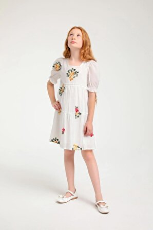 Escabel Renkli Güpürlü Çiçek Elbise ( 5  - 14 Size )