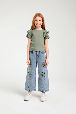 Escabel Çiçek Desen Bol Paça Pantolon ( 5 - 14 Size )