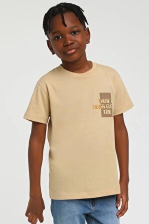 Escabel Bej Never Time Desenli T-Shirt ( 4-14 size )