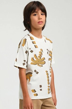 Escabel Krem Palmiye Desenli T-Shirt ( 4-14 size )
