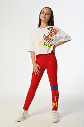 Marions Beyaz-Red Crop Basic T-Shirt ( 9-14 Size )