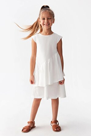 Nk Beyaz Katlı Elbise ( 4-8 Size )