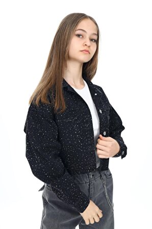 Marions Siyah Kot Taşlı Crop Ceket ( 9-14 Size )