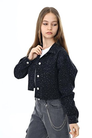 Marions Siyah Kot Taşlı Crop Ceket ( 9-14 Size )