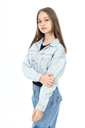 Marions Mavi Kot Taşlı Crop Ceket ( 9-14 Size )
