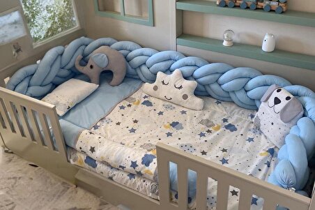 Bebemin Dünyası Maral Montessori Karyola Örgülü Seti Mavi