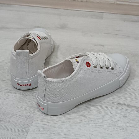 Fiyra 9001 Beyaz Keten Sneaker Bağacaklı Çocuk Spor Ayakkabı