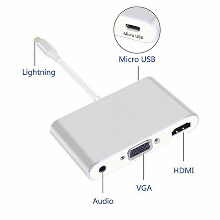 Coofbe İphone İpad Vga Hdmi Dönüştürücü İphone Görüntü Aktarım Kablosu Hdmi Vga Av Audio Dönüştürücü