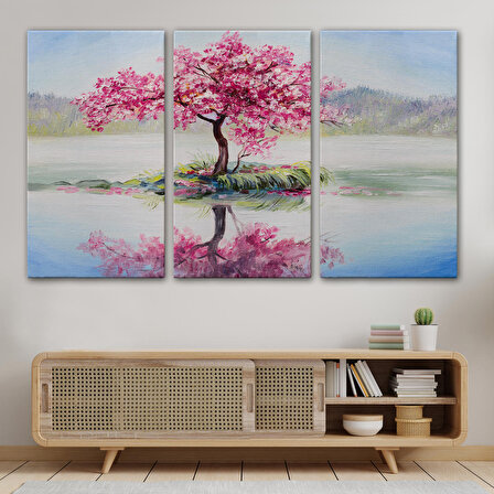 Gölde Sakura Ağacı Yağlıboya Görünüm Kanvas Duvar Tablosu-3494
