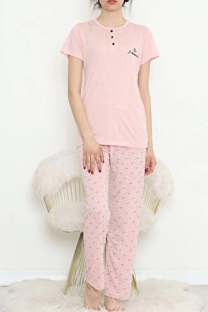 Düğmeli Pijama Takımı Pudra2