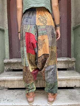 Unisex Nepal Patchwork Pantolon, Salaş Pantolon, Rahat Pantolon, Renkli Şalvar