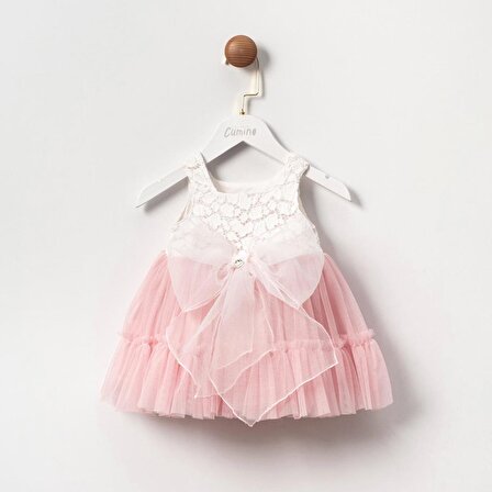 Kız Bebek Güpürlü Tül Etekli Bayramlık Elbise