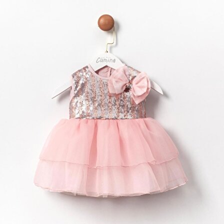 Kız Bebek Payetli Tül Etekli Bayramlık Elbise