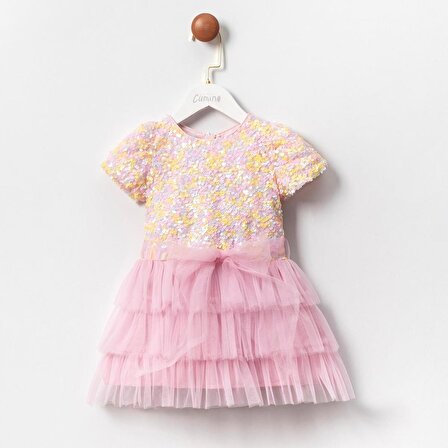 Kız Çocuk Payetli Kat Kat Tüllü Bayramlık Elbise