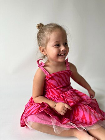 Kız Çocuk Sırtı Fiyonklu Bayramlık Elbise