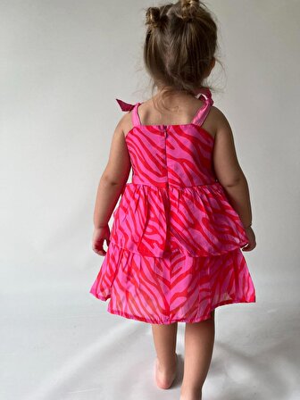 Kız Çocuk Sırtı Fiyonklu Bayramlık Elbise