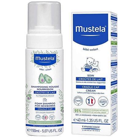 Mustela Konak Önleyici Yenidoğan Köpük Şampuanı 150 ml + Saç Pullanma Karşıtı Krem 40 ml