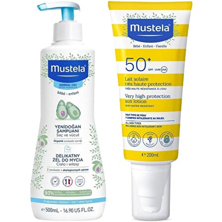 Mustela Tüm Aile İçin Spf 50+ Güneş Losyonu 200 ml + Mustela Yenidoğan Saç Ve Vücut Şampuanı 500 ml