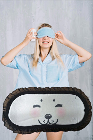 Pembecin Uyku Göz Bandı Maskesi Işık Önleyici Gözlük Maske Bant Eye Mask Kedili (1adet)