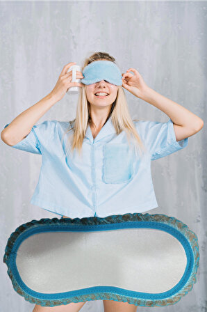 Pembecin Uyku Göz Bandı Maskesi Işık Önleyici Gözlük Maske Bant Eye Mask Mavi Beyaz (1adet)
