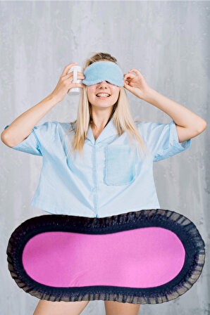 Pembecin Uyku Göz Bandı Maskesi Işık Önleyici Gözlük Maske Bant Eye Mask Pembe Siyah (1adet)