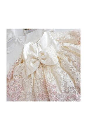 Kız Bebek Pembe Fransız Dantelli Elbise 10020