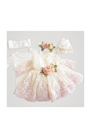 Kız Bebek Pembe Fransız Dantelli Elbise 10020
