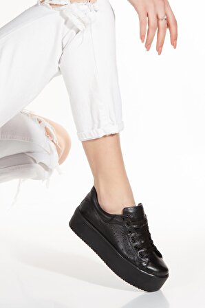 mlt0013-2930-1 Kadın Günlük Hakiki Deri Sneaker Comfort yüksek taban  Casual Ayakkabı /SIYAH/36 