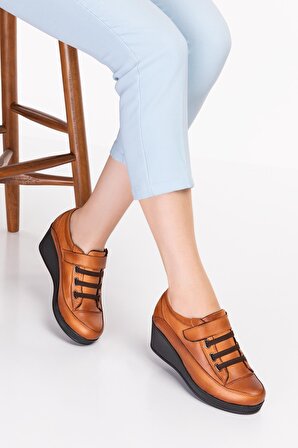 Artı-Artı014-14015 Hakiki Deri Ortopedik Kadın Platform Topuk Cırtlı Ayakkabı