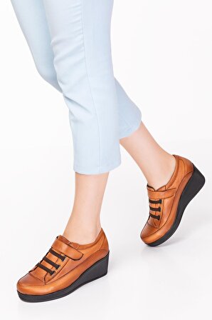 Artı-Artı014-14015 Hakiki Deri Ortopedik Kadın Platform Topuk Cırtlı Ayakkabı