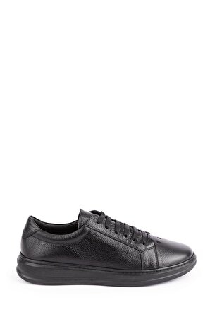 Shoeter-M1512 Hakiki Deri Ortopedik Siyah Sneaker Ayayakkabı