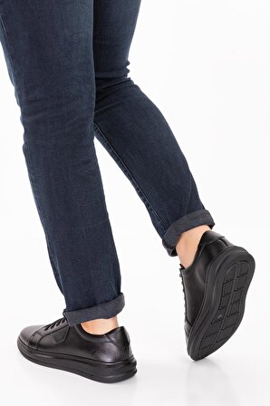 Shoeter-M1646 Hakiki Deri Ortopedik Sneaker Siyah Ayayakkabı