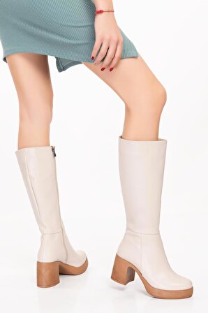Artı-Artı006-0120  Kadın Bej Platform Topuklu Çizme