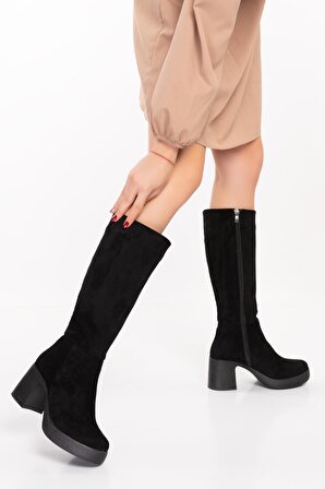 Artı-Artı006-0120-S  Kadın Siyah Süet Platform Topuklu Çizme