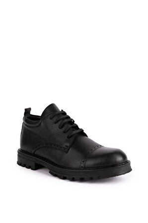 Shoeter-M2132 Erkek  Hakiki Deri Ortopedik Siyah Klasik Bağcıklı Ayayakkabı