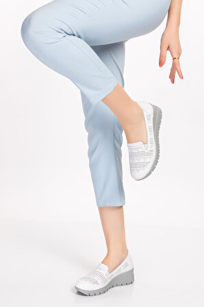 Gondol Kadın Hakiki Deri Anatomik Taban Dolgu Topuklu Lazer Delikli Ayakkabı pyt.6206