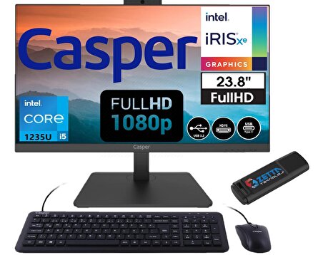 Casper Nirvana A60 Intel Core İ5-1235U 32GB Ram 500GB Ssd Freedos 23.8 FHD Freedos All İn One Bilgisayar 12358V00XV10+ZettaUsbBellek
