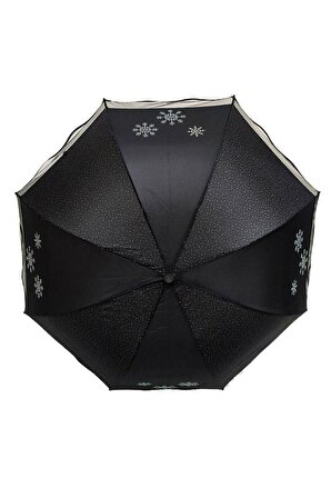 DZC KUZENLER AVM Marlux Rüzgara Dayanıklı Beyaz Noktalı Taş Detaylı Siyah Bayan Şemsiye