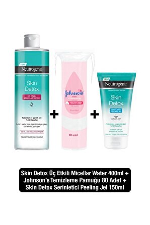 Neutrogena Skin Detox Micellar Water 400ml+Serinletici Peeling Jel 150ml+Johnson’s Baby Pamuk 80adet