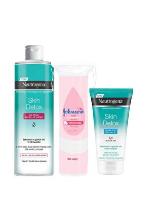 Neutrogena Skin Detox Micellar Water 400ml+Serinletici Peeling Jel 150ml+Johnson’s Baby Pamuk 80adet