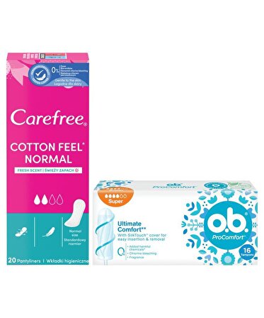 O.B. Süper Tampon 16 Adet + Carefree Cotton Feel Normal Parfümlü Günlük Ped 20 Adet